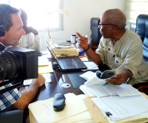 lla executive director stanley n toe being interviewed on the land rights act by a swiss television crew 