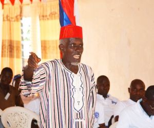 paramount chief james pah sayee of river gee county addressing participants at a land meeting