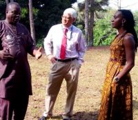 usaid mission director in liberia dr anthony chan and lgsa deputy chief of mission ms lauren dees erickson being briefed by mr jeremiah karmo director 